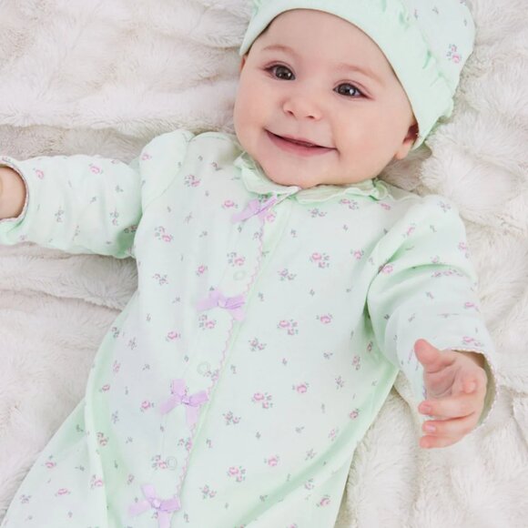 Little Me - Green Footies One Piece with Snap Closures - Picture 1 of 4